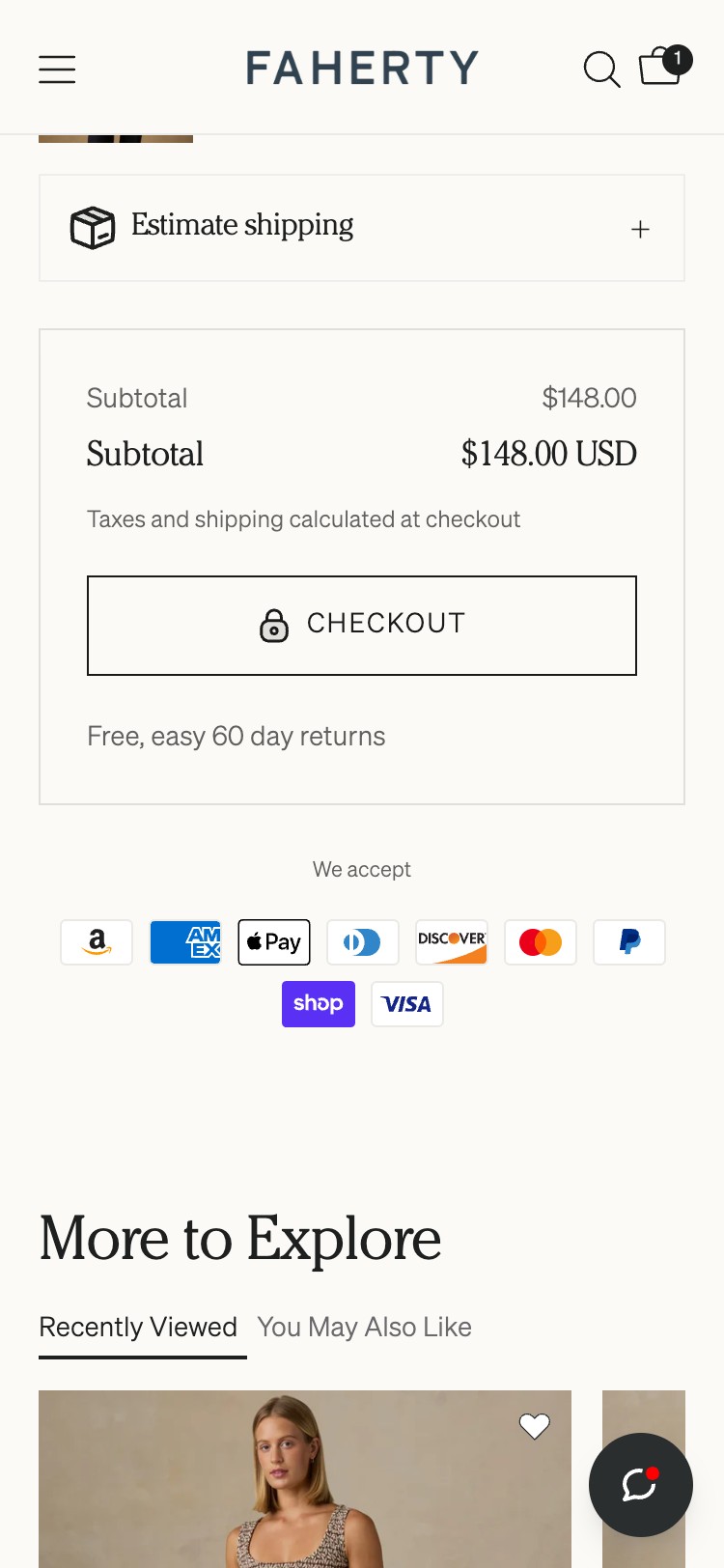 Faherty Brand — Cart Payment Options (Mobile)