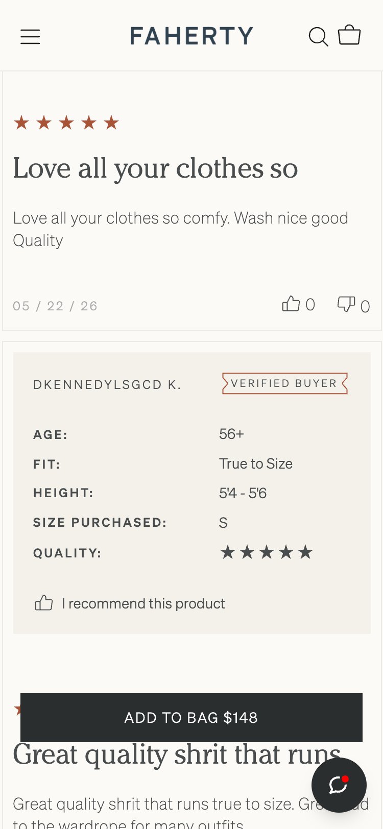 Faherty Brand — PDP Customer Reviews (Mobile)
